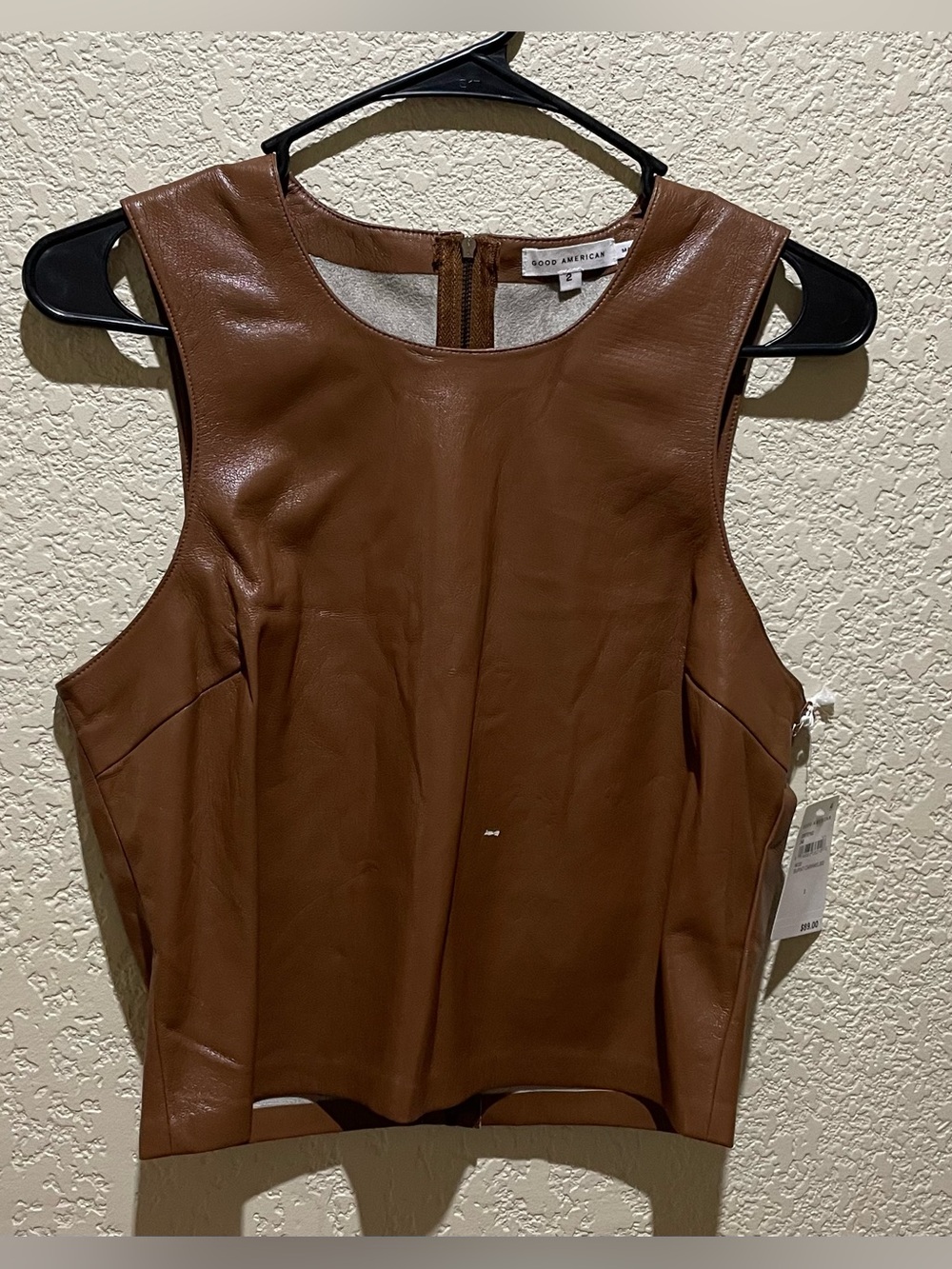 Good American NWT Faux Leather Sleeveless Shell Top Size 2